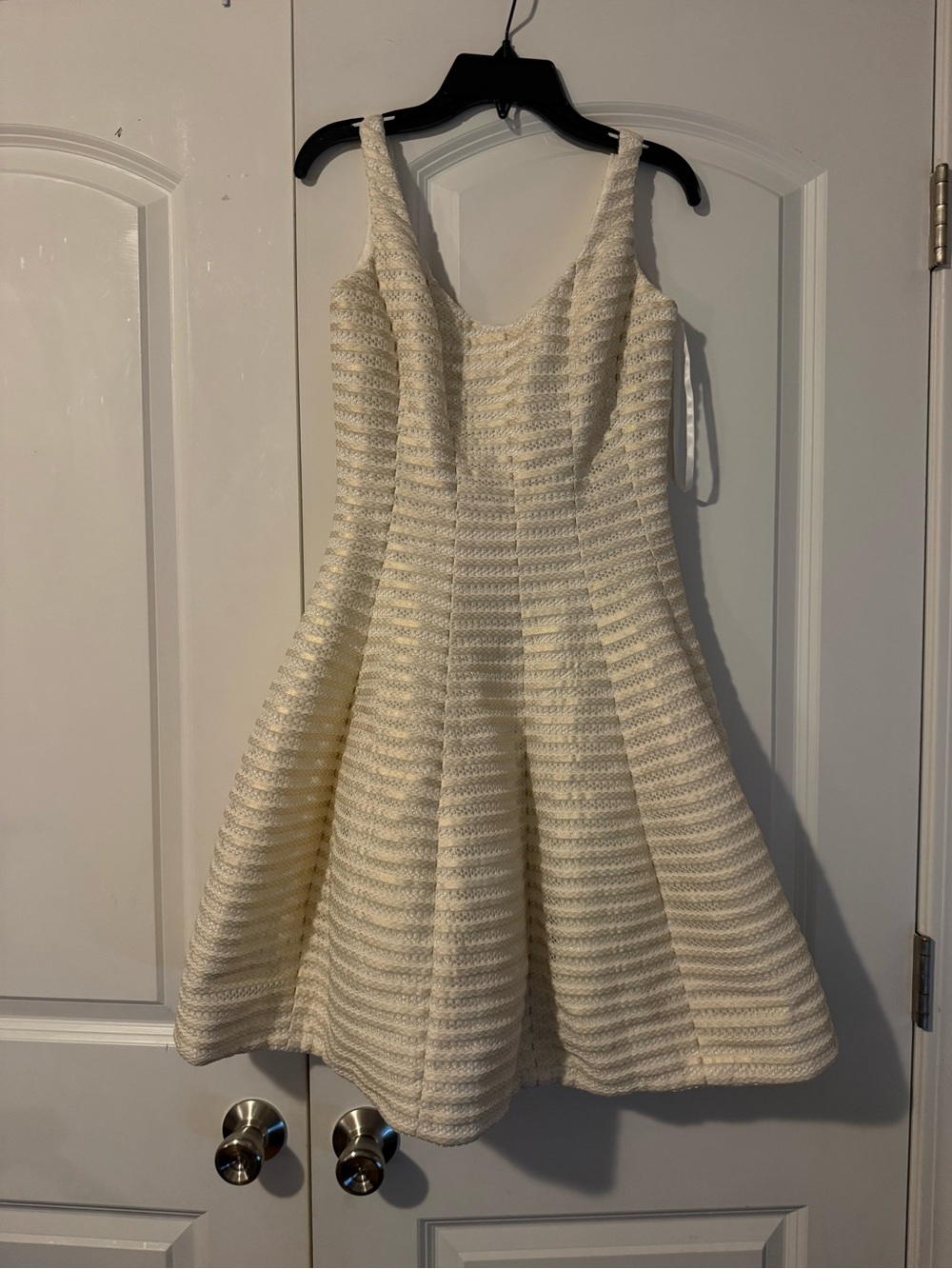 Cream Textured Fit & Flare Midi Dress